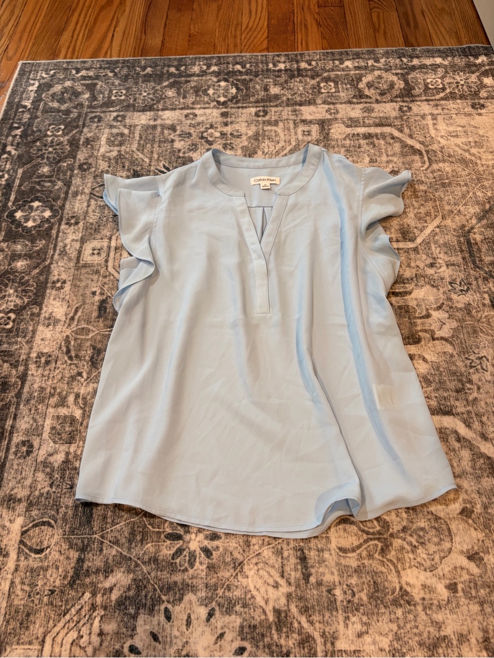 Calvin Klein Light Blue Flutter Sleeve V-Neck Blouse